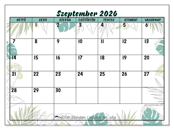 nyomtatható naptár Szeptember 2026 - Természet és kert
