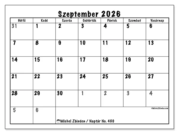 nyomtatható naptár Szeptember 2026 - Teljes tervezés