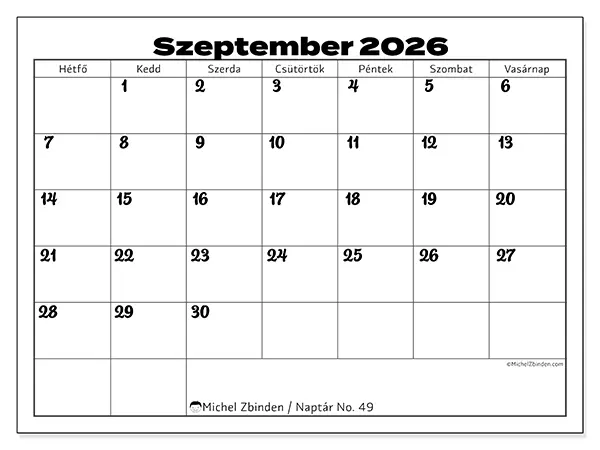 nyomtatható naptár Szeptember 2026 - Munka összehangolása
