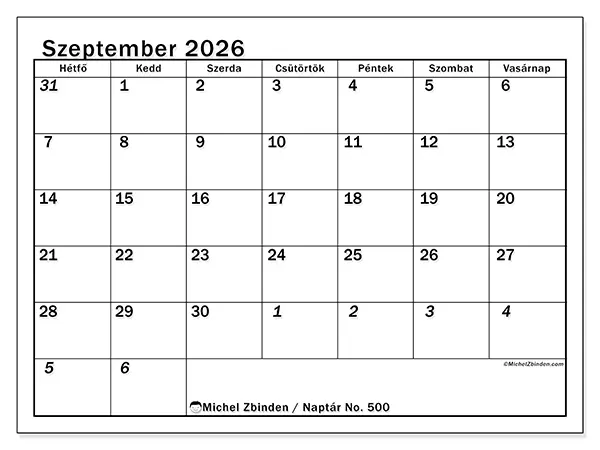 nyomtatható naptár Szeptember 2026 - Intenzív tervezés