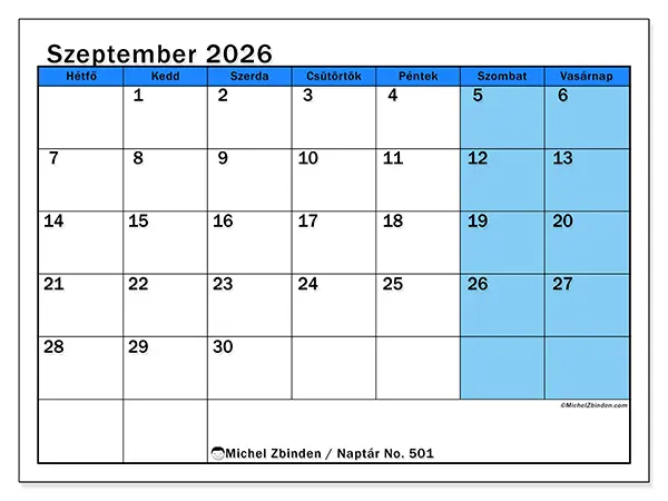 nyomtatható naptár Szeptember 2026 - Dinamikus tanulás