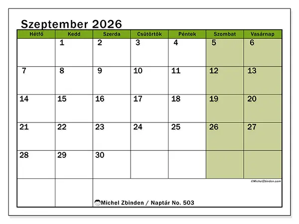 nyomtatható naptár Szeptember 2026 - Természetes hónap