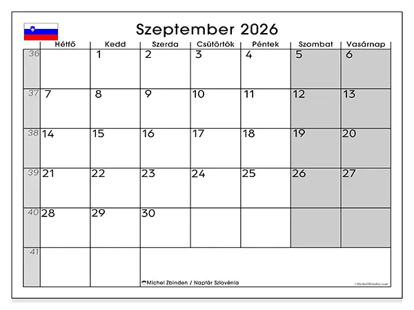 nyomtatható naptár Szeptember 2026 - Szlovénia