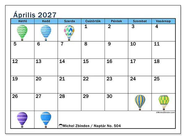 nyomtatható naptár Április 2027 - Hőlégballonok