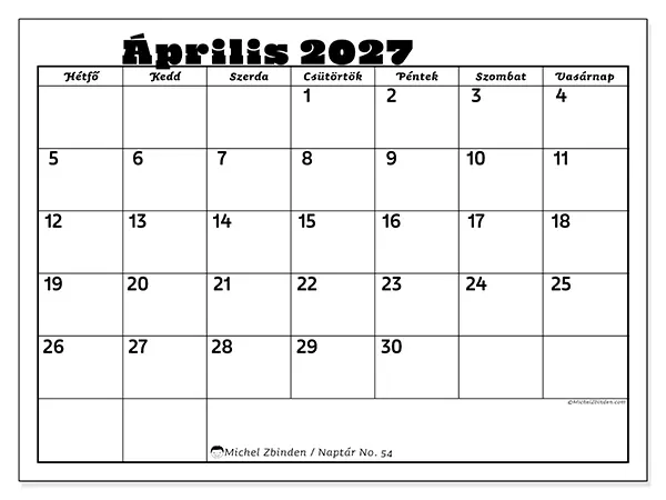 nyomtatható naptár Április 2027 - Családi tevékenységek
