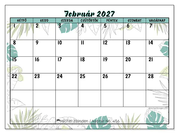 nyomtatható naptár Február 2027 - Természet és kert