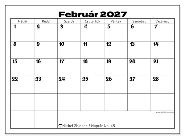 nyomtatható naptár Február 2027 - Munka összehangolása