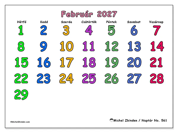 nyomtatható naptár Február 2027 - Kreatív pillanatok