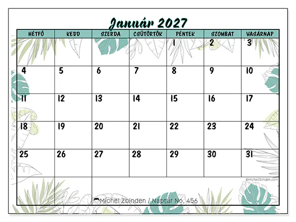 nyomtatható naptár Január 2027 - Természet és kert