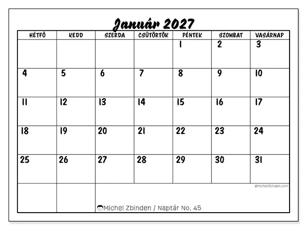 nyomtatható naptár Január 2027 - Iskolai siker