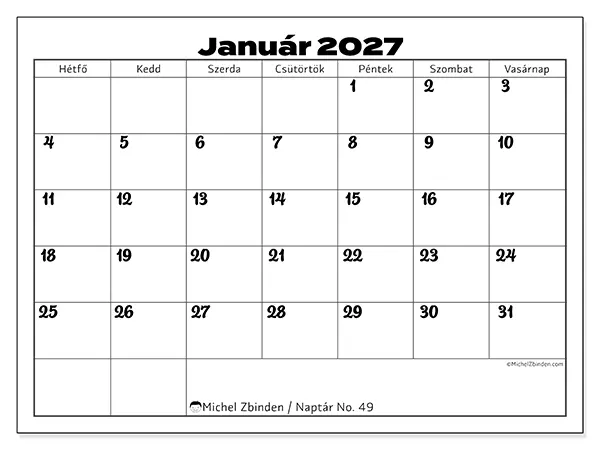 nyomtatható naptár Január 2027 - Munka összehangolása
