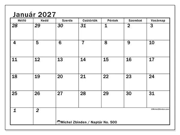 nyomtatható naptár Január 2027 - Intenzív tervezés