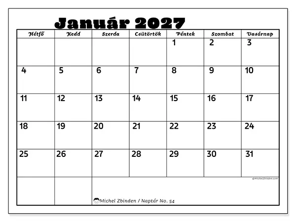 nyomtatható naptár Január 2027 - Családi tevékenységek