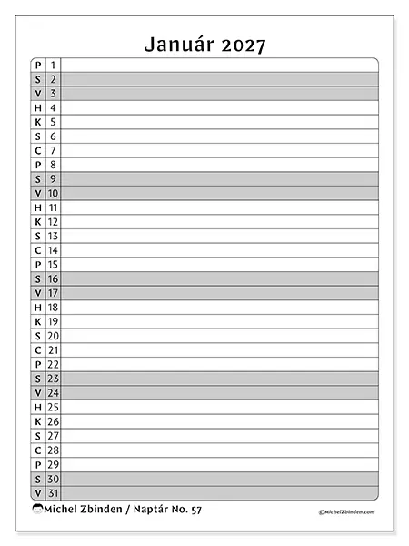 nyomtatható naptár Január 2027 - Tevékenység lista