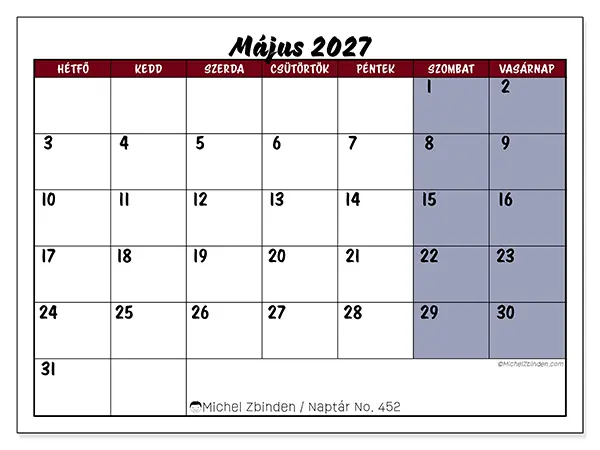 nyomtatható naptár Május 2027 - Feladatok színekben