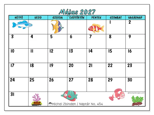nyomtatható naptár Május 2027 - Színes halak