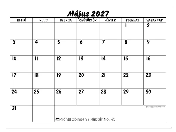 nyomtatható naptár Május 2027 - Iskolai siker