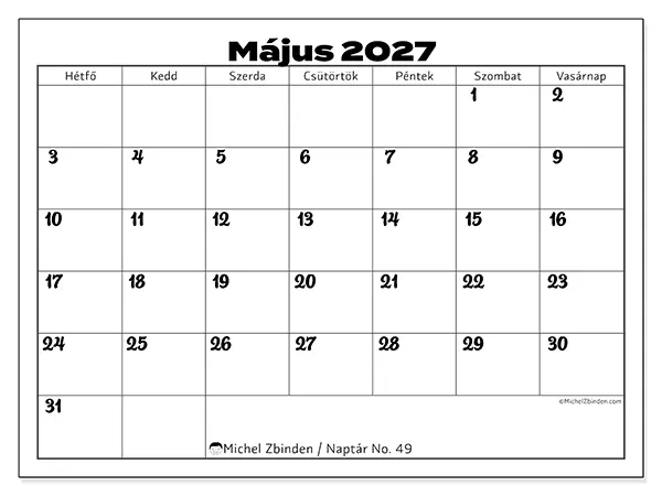 nyomtatható naptár Május 2027 - Munka összehangolása
