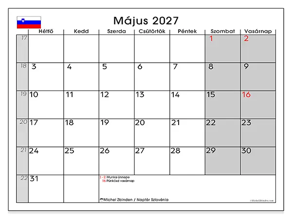 nyomtatható naptár Május 2027 - Szlovénia