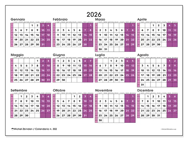 Calendario annuale 2026 da stampare - Ufficio dinamico