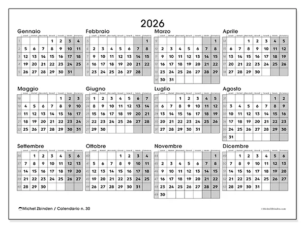 Calendario annuale da stampare