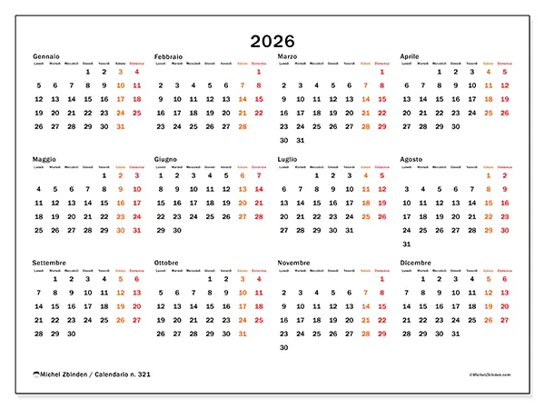 Calendario annuale 2026 da stampare - Weekend in evidenza