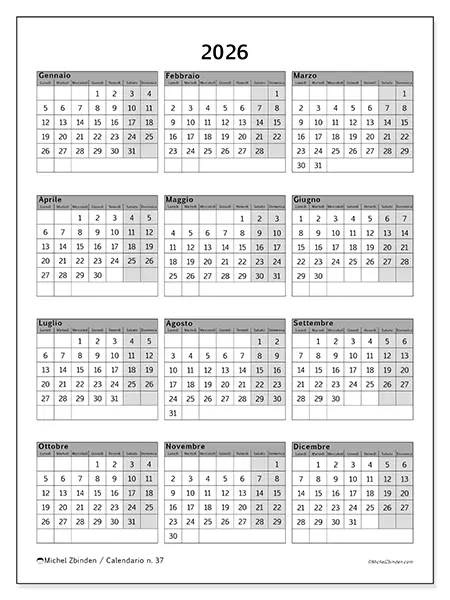 Calendario annuale 2026 da stampare - Sobrio e professionale