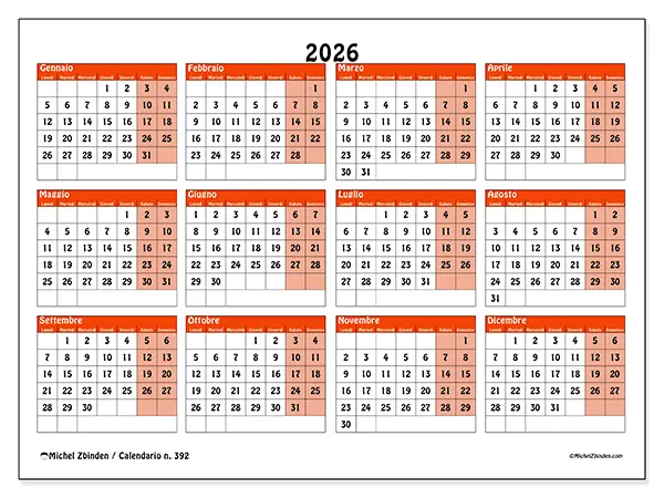 Calendario annuale 2026 da stampare - Pianificazione colorata