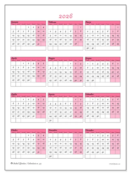Calendario annuale 2026 da stampare - Dolcezza e fascino