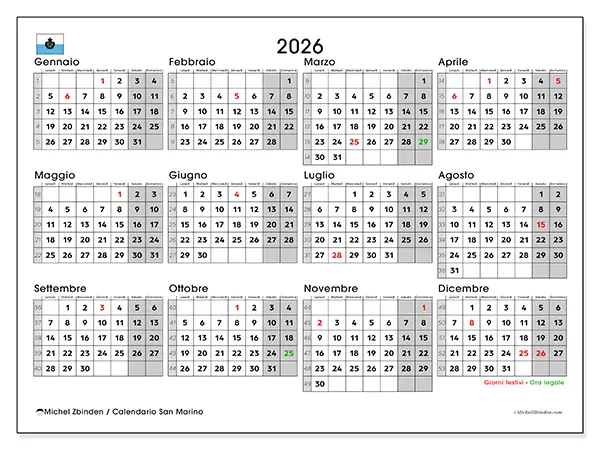 Calendario annuale 2026 da stampare - San Marino