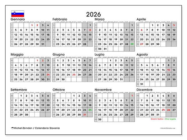 Calendario annuale 2026 da stampare - Slovenia