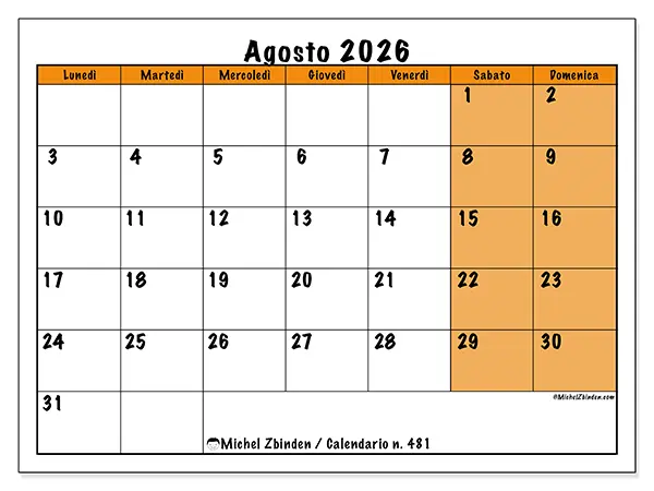 Calendario agosto 2026 da stampare - Pianificazione dinamica