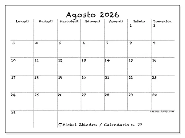 Calendario agosto 2026 da stampare - Scuola e famiglia