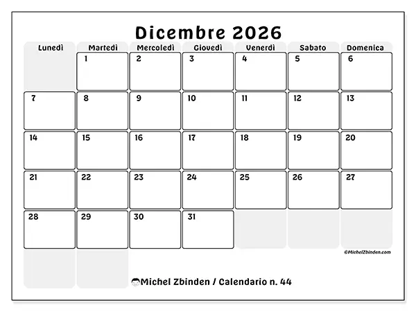 Calendario dicembre 2026 da stampare - Pianificazione strutturata