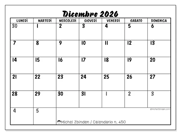 Calendario dicembre 2026 da stampare - Organizzazione dettagliata