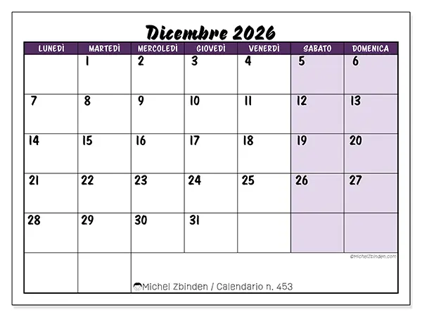 Calendario dicembre 2026 da stampare - Efficienza colorata