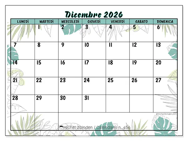Calendario dicembre 2026 da stampare - Natura e giardino