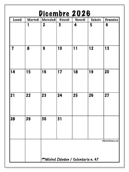 Calendario dicembre 2026 da stampare - Pianificazione efficiente