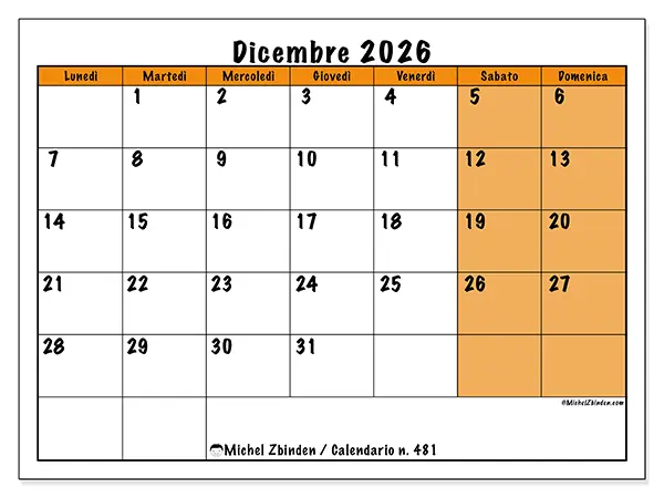 Calendario dicembre 2026 da stampare - Pianificazione dinamica