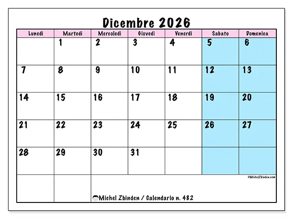 Calendario dicembre 2026 da stampare - Orario di squadra