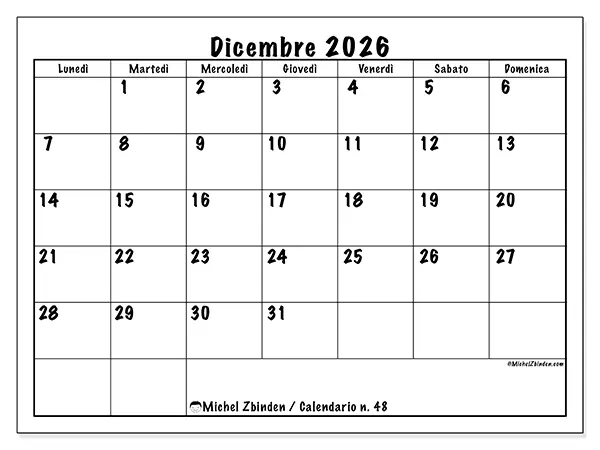 Calendario dicembre 2026 da stampare - Efficienza quotidiana