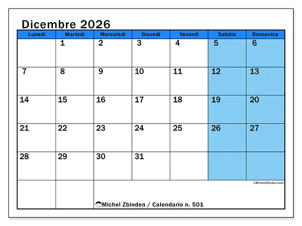 Calendario dicembre 2026 da stampare - Studi dinamici