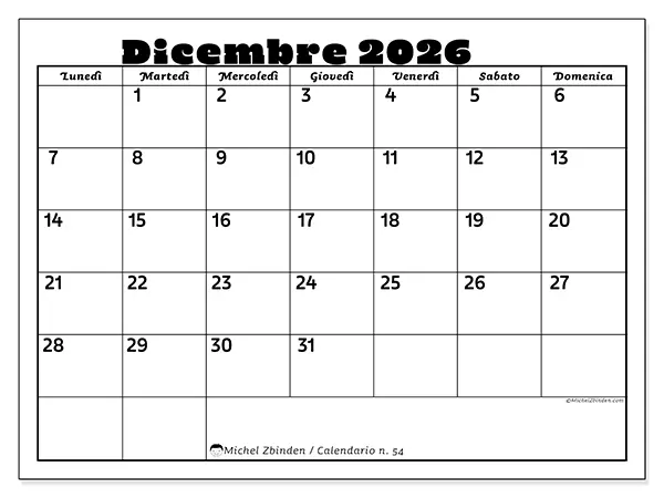 Calendario dicembre 2026 da stampare - Attività in famiglia