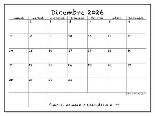 Calendario dicembre 2026 da stampare - Scuola e famiglia