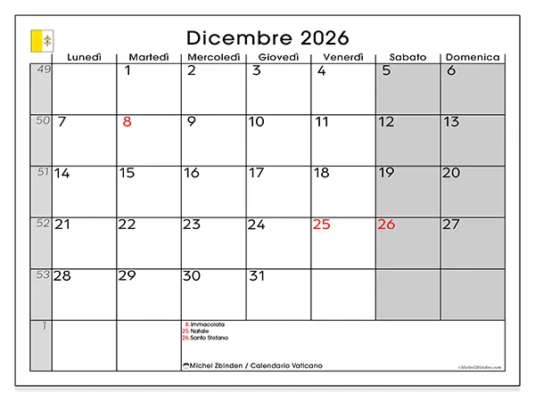 Calendario dicembre 2026 da stampare - Vaticano