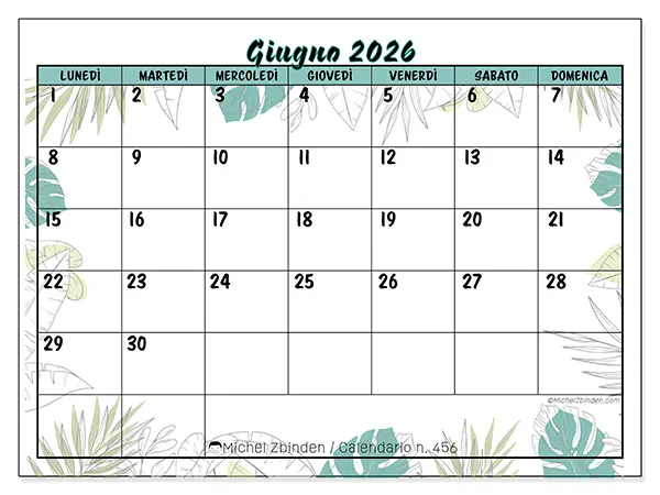 Calendario giugno 2026 da stampare - Natura e giardino