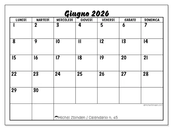 Calendario giugno 2026 da stampare - Successo scolastico