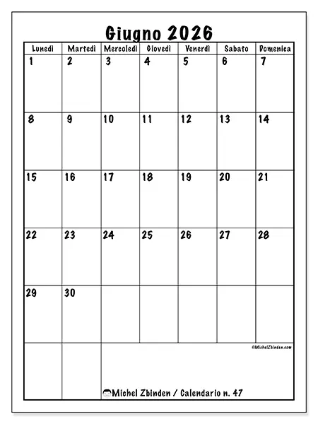 Calendario giugno 2026 da stampare - Pianificazione efficiente