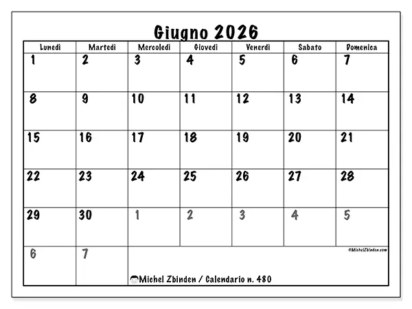 Calendario giugno 2026 da stampare - Pianificazione completa