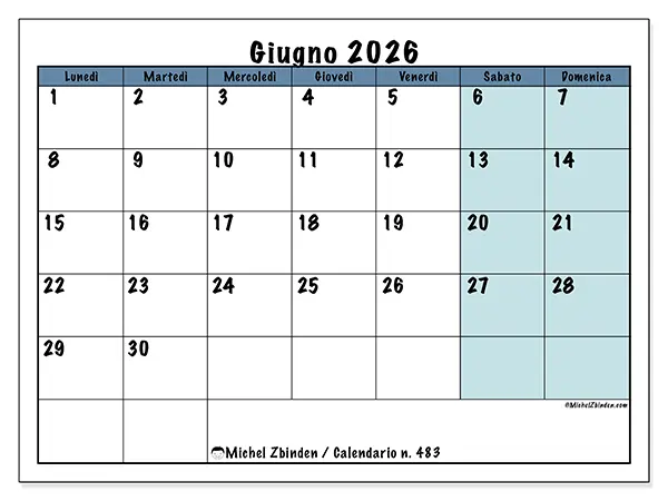 Calendario giugno 2026 da stampare - Struttura per la scuola